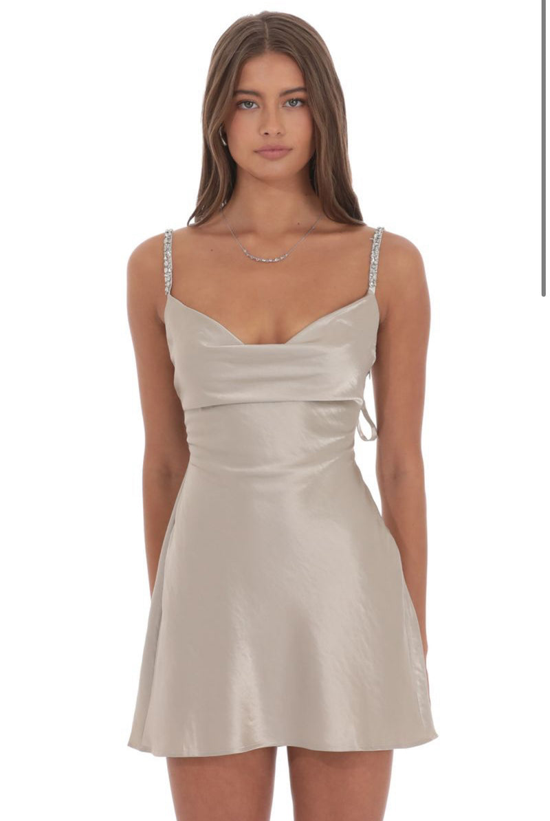 Rhinestone Strap Satin Dress