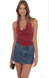 Burgundy Cowl Neck Halter Top