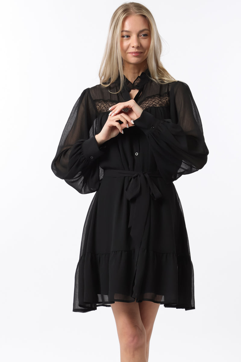 Black Long Sleeve Mini Dress