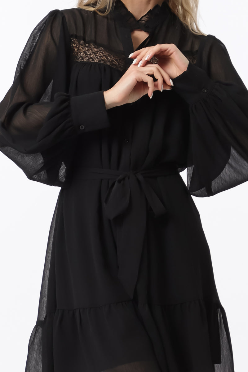 Black Long Sleeve Mini Dress