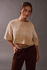 Taupe Cable Knit Crop Sweater