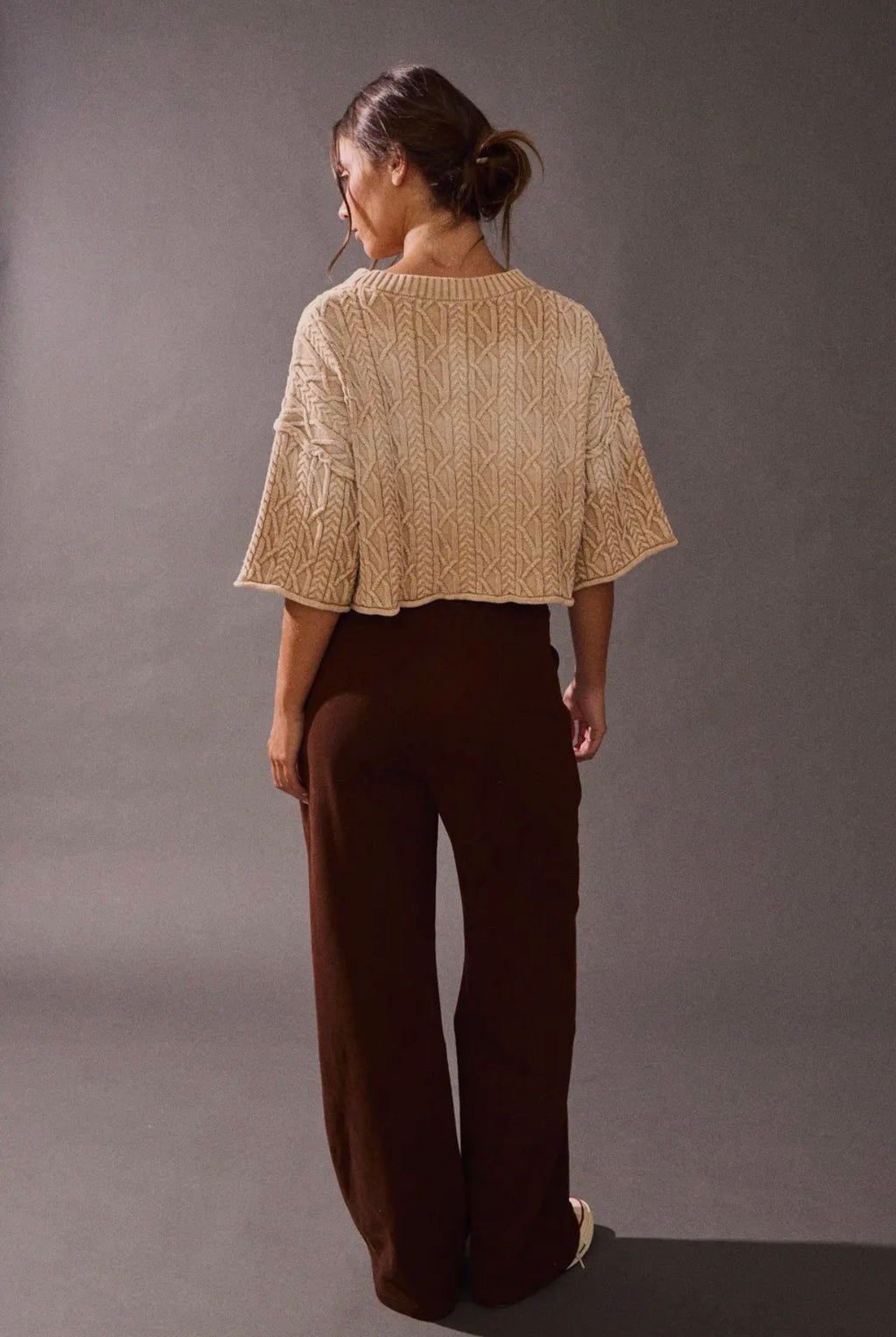Taupe Cable Knit Crop Sweater