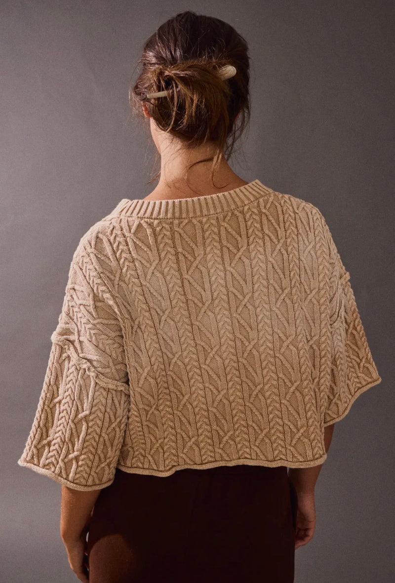 Taupe Cable Knit Crop Sweater