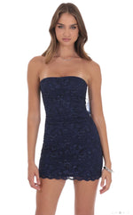 Strapless Bow Back Navy Mini Dress