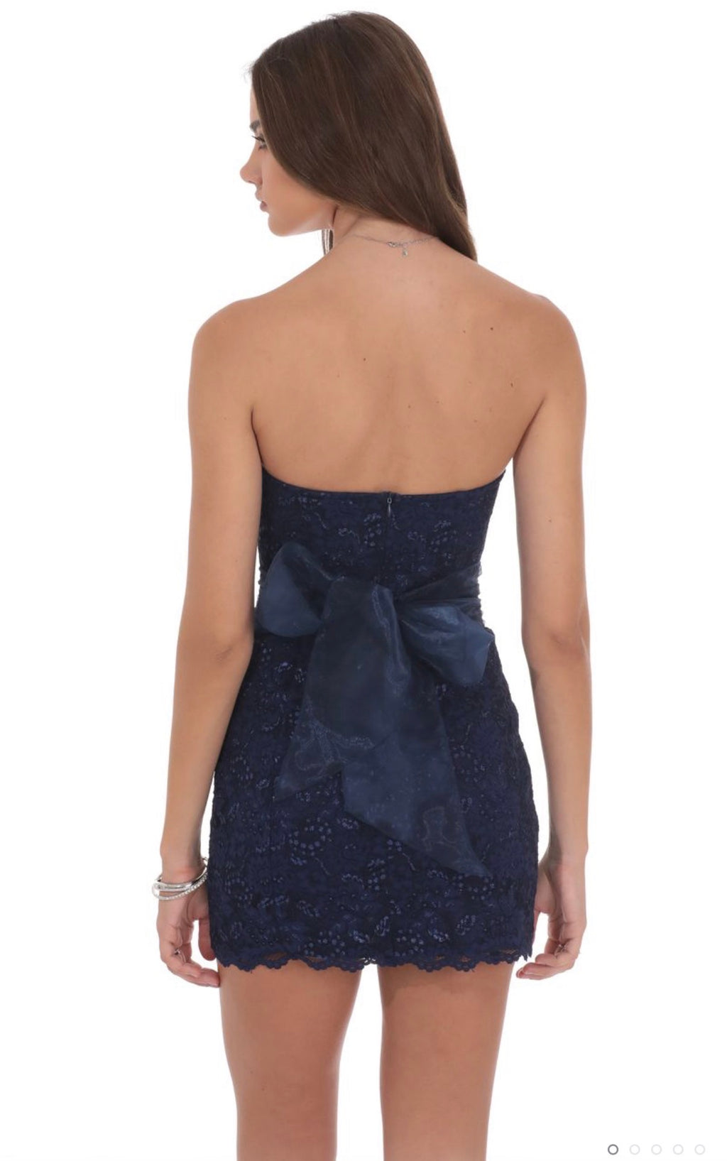 Strapless Bow Back Navy Mini Dress