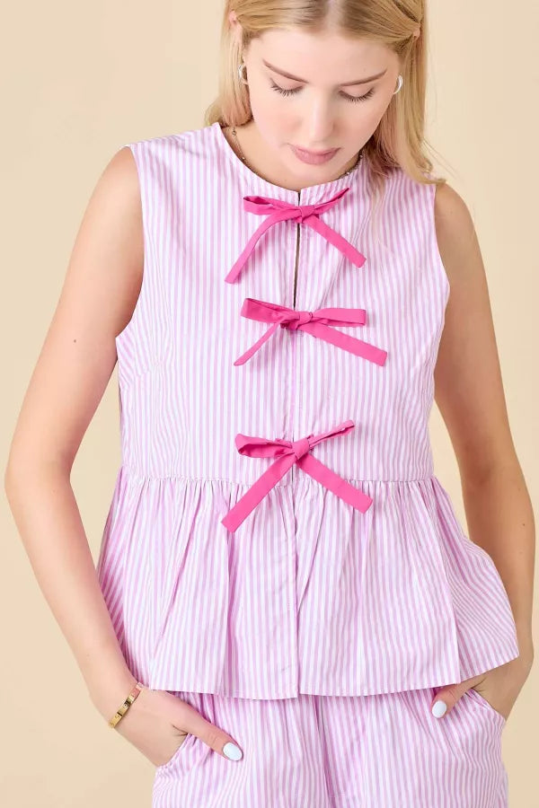 Pink Sleeveless Bow Top