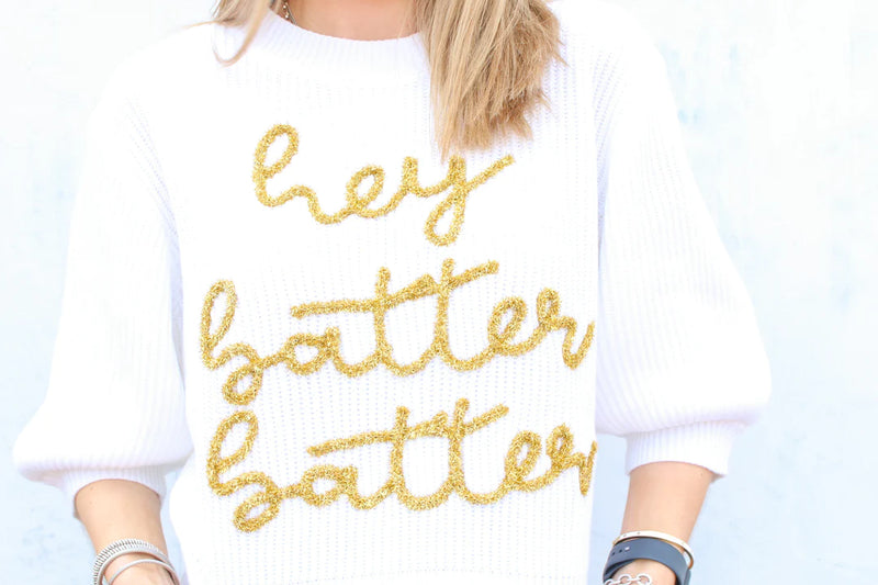 Hey Batter Batter QOS Glitter Sweater