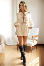 Linen Bow Long Sleeve Romper