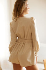 Linen Bow Long Sleeve Romper