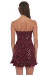 Burgundy Strapless Floral Sequin Dress