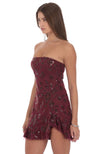 Burgundy Strapless Floral Sequin Dress
