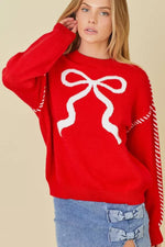 Red and White Coquette Bow Sweater