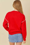 Red and White Coquette Bow Sweater