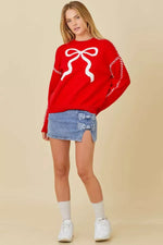 Red and White Coquette Bow Sweater