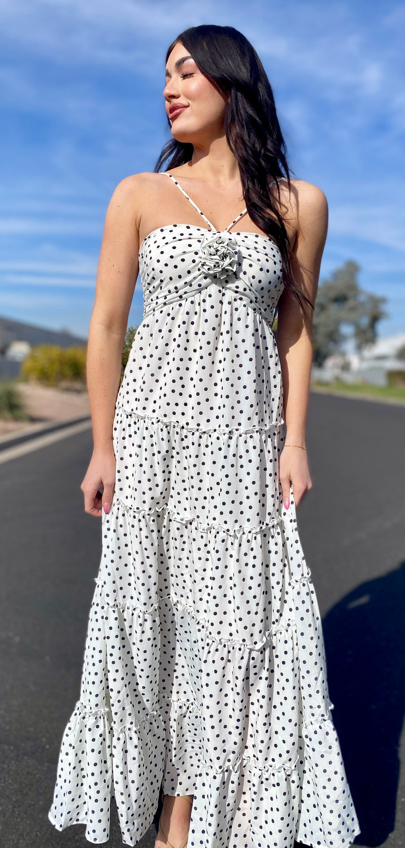 Polka Dot Maxi Halter Dress