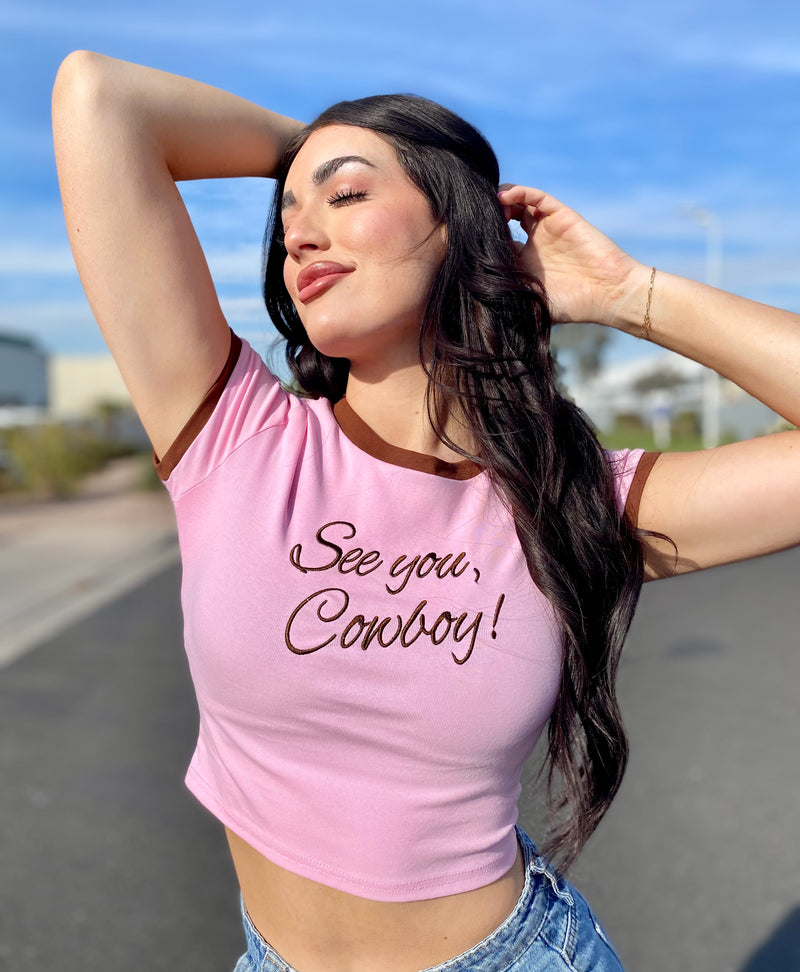 See You Cowboy Pink Baby Tee