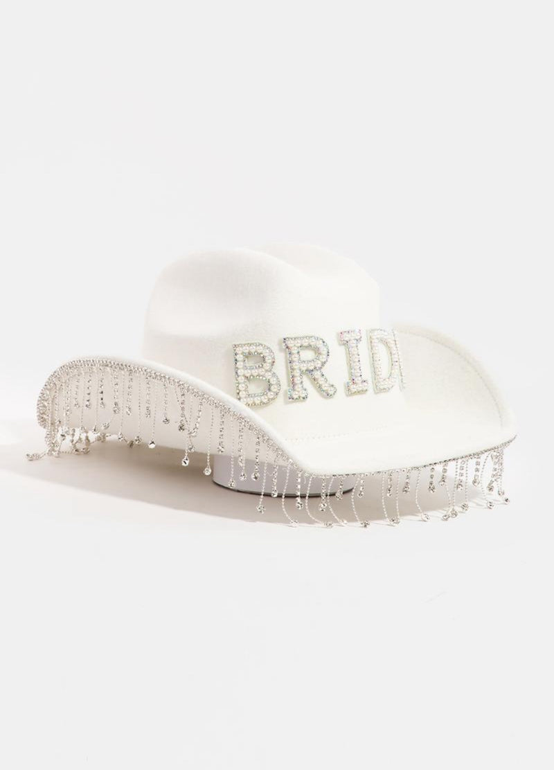Bride Rhinestone Fringe Cowboy Hat