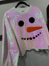 White Sequin Snowman Face Sweatshirt
