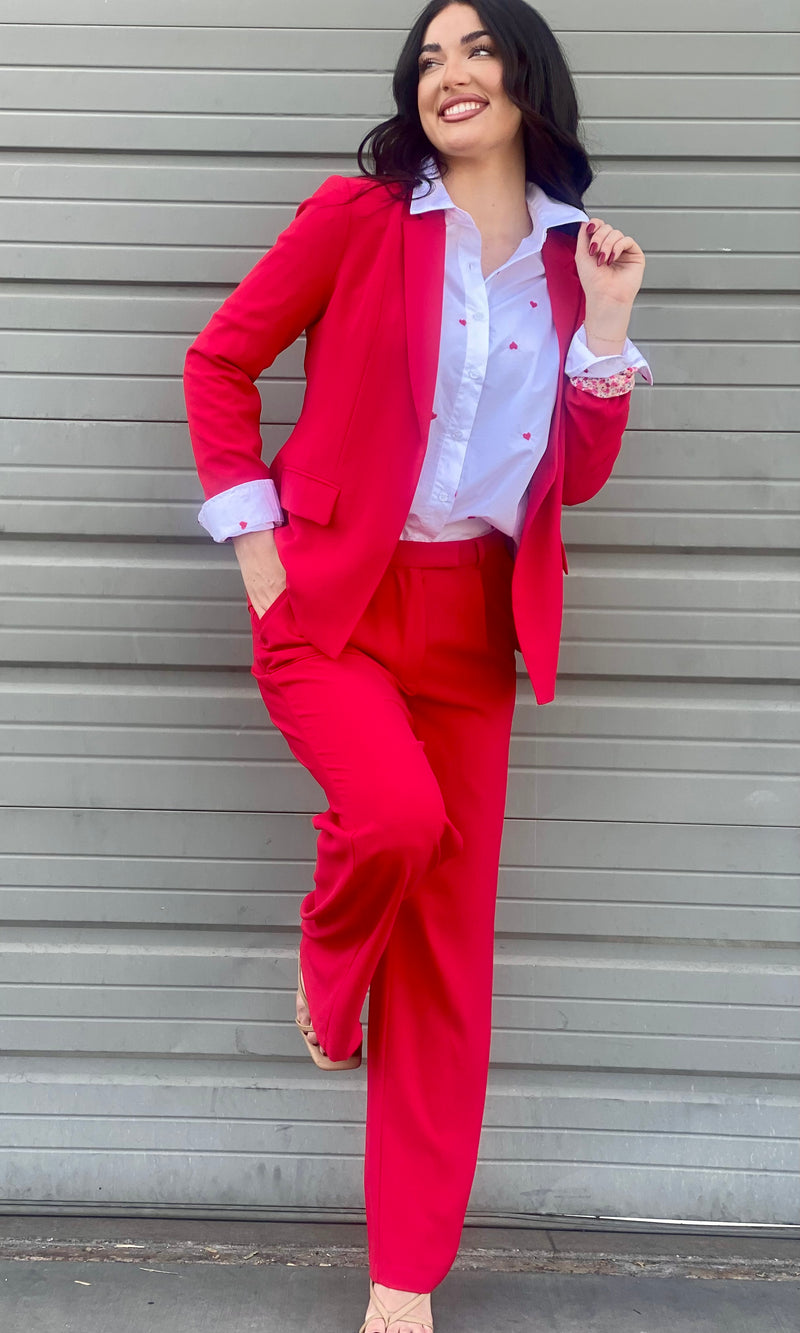 White and Red Heart Blouse