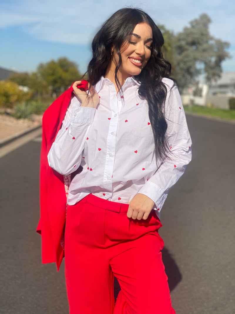 White and Red Heart Blouse