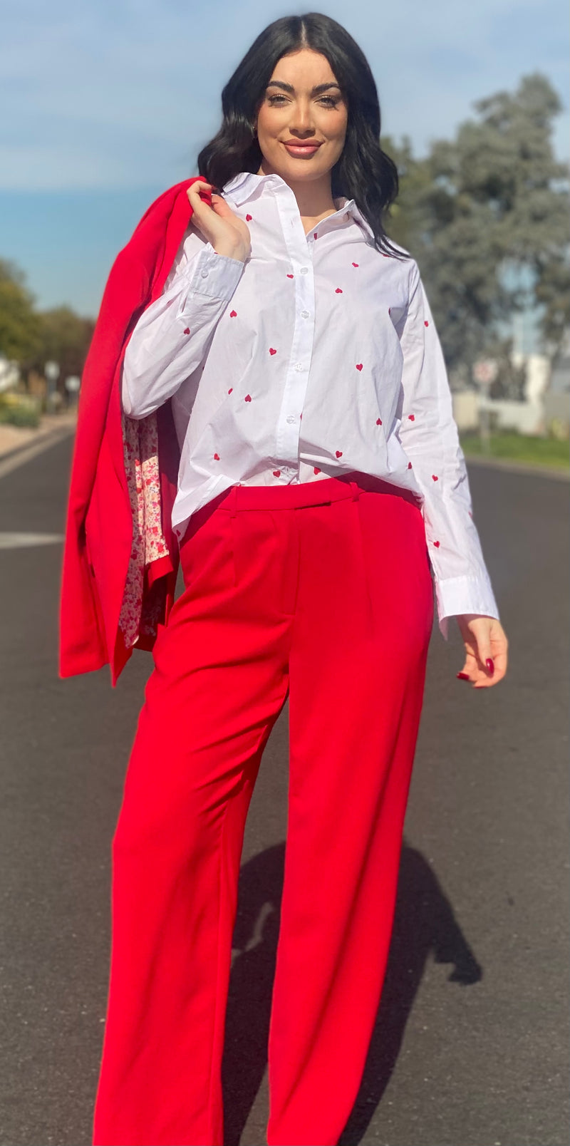 White and Red Heart Blouse