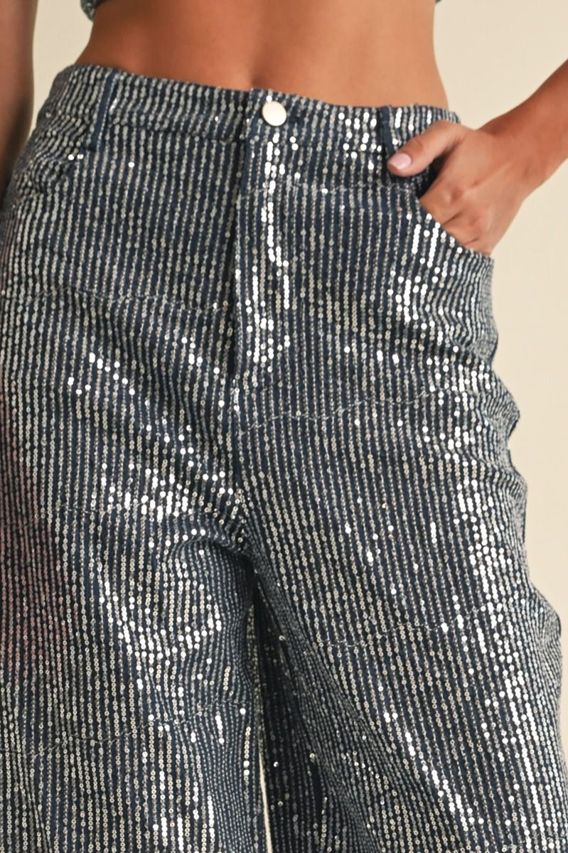 Embellished Sparkle Denim Pants