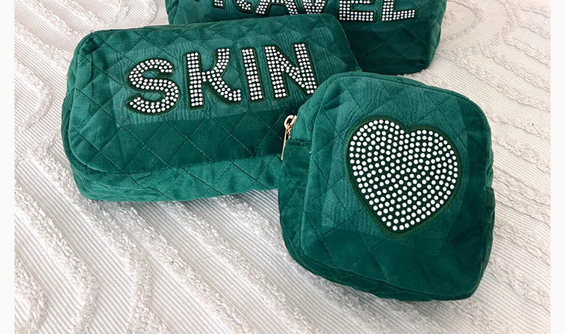 Skin Green Velvet Travel Pouch