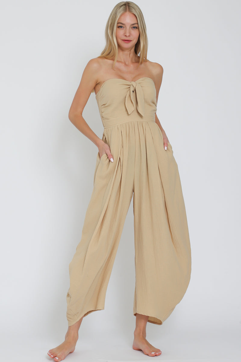 Tube Tie Front Khaki Jumpsuit