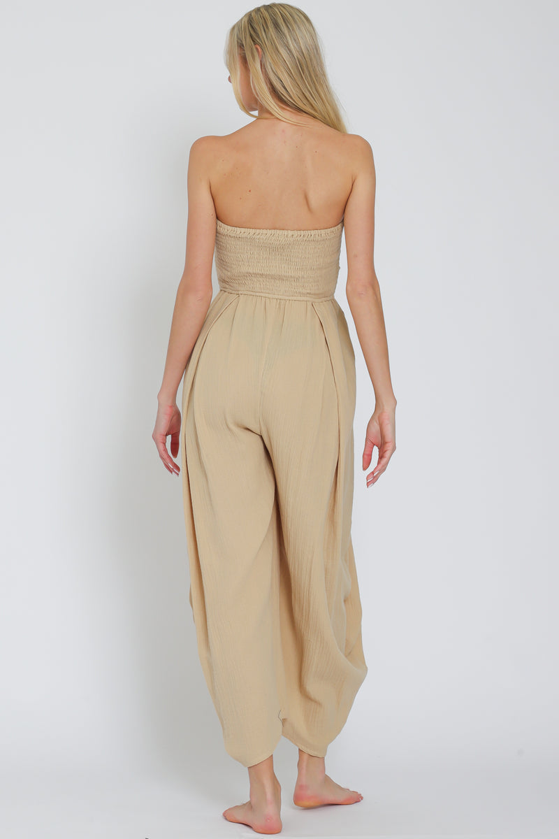 Tube Tie Front Khaki Jumpsuit