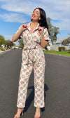 Floral Print Button Front Jumpsuit