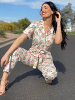 Floral Print Button Front Jumpsuit