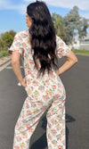 Floral Print Button Front Jumpsuit