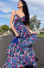 Navy Floral Tiered Maxi Dress