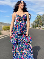 Navy Floral Tiered Maxi Dress