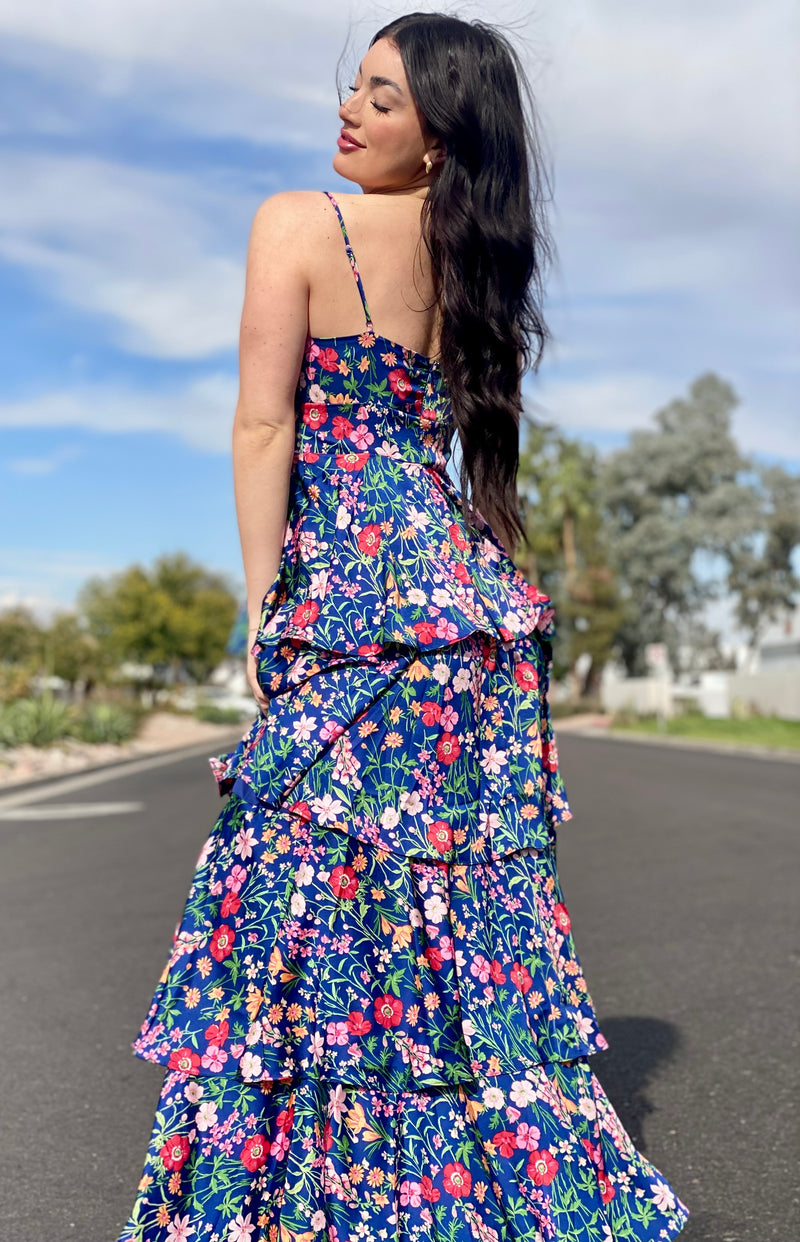 Navy Floral Tiered Maxi Dress