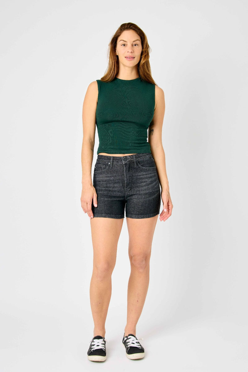 High Waist Black Denim Shorts