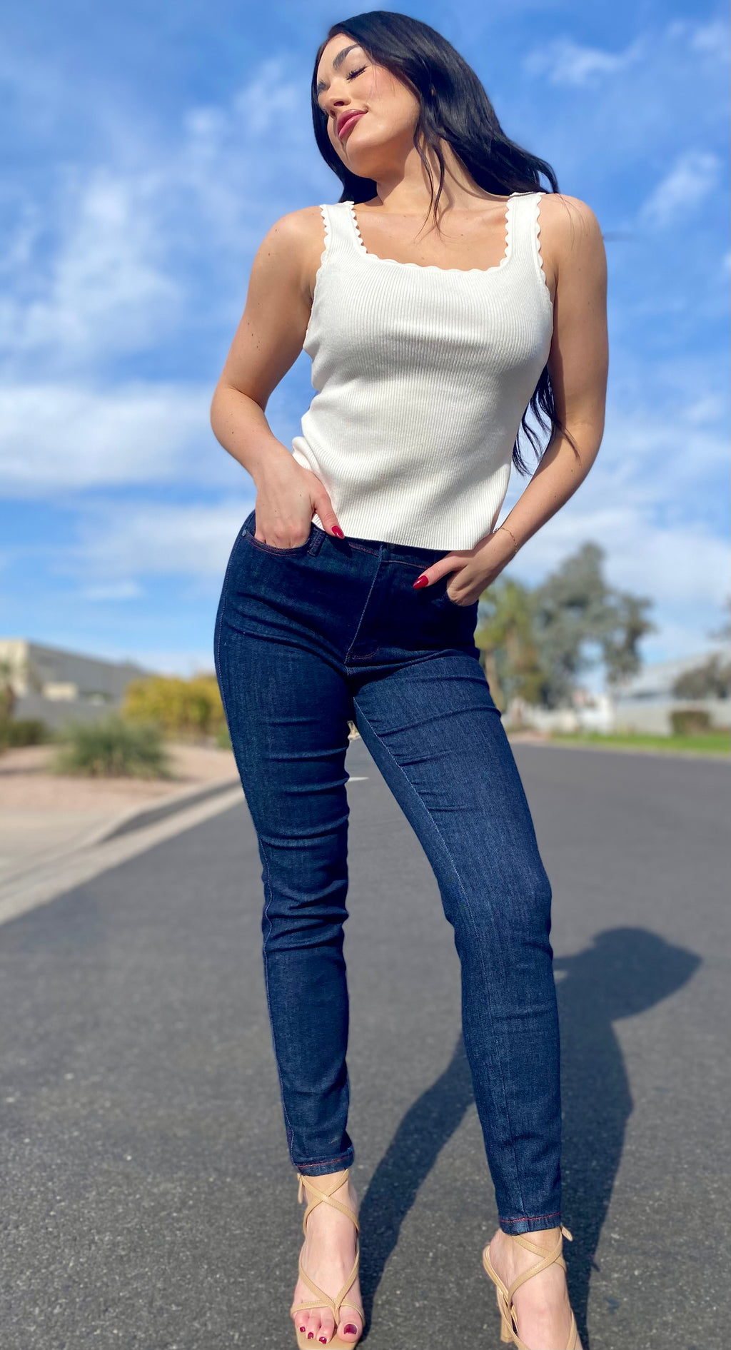 High Waist Heart Shaped Dark Blue Skinny Jeans