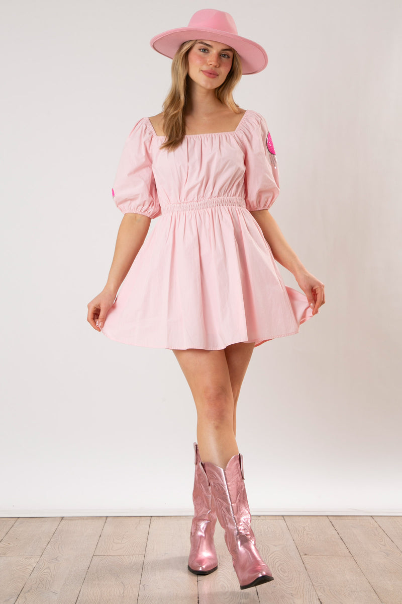 Poplin Square Neck Light Pink Dress