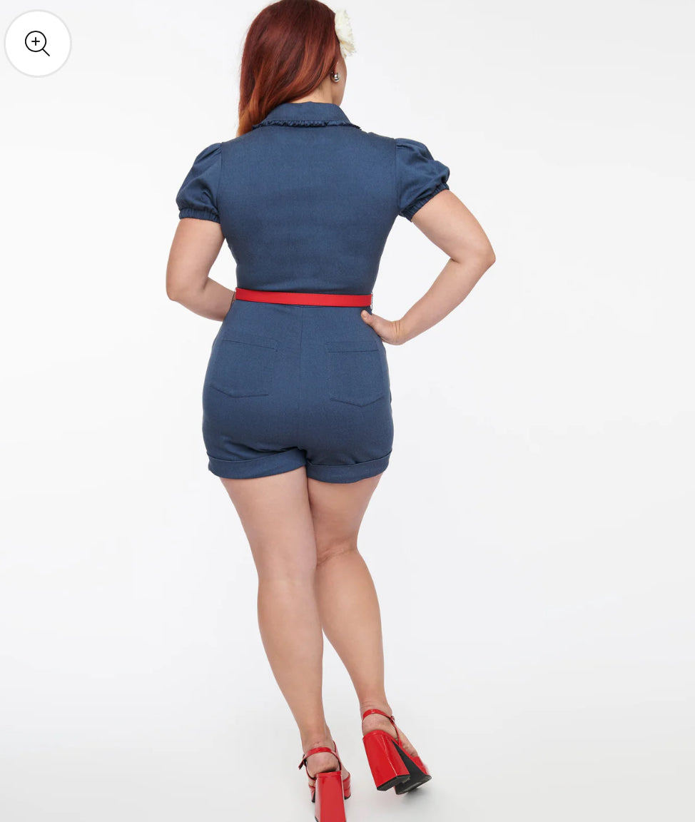 Denim Bengaline Short Sleeve Romper