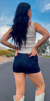 Dark Denim Heart Pocket Shorts