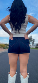 Dark Denim Heart Pocket Shorts