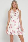 Ivory Cowl Neck Shortie Dress with Roses