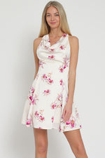 Ivory Cowl Neck Shortie Dress with Roses