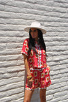 Red w/White Linen Shorts