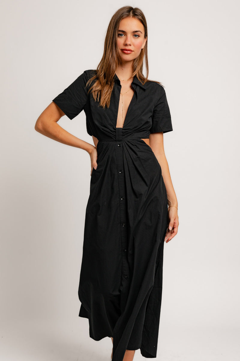 Black Cutout Collared Midi Dress