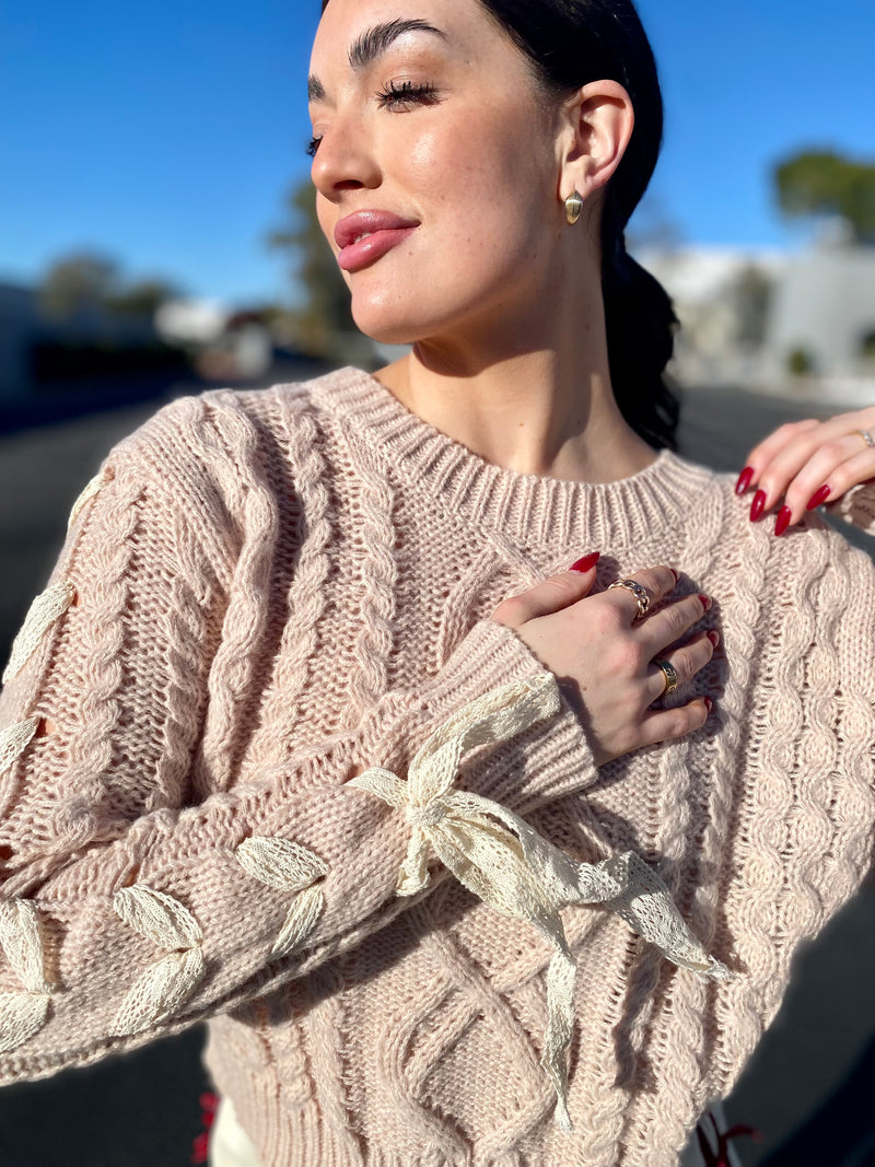 Lace Up Cable Knit Sweater