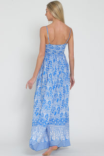 Water Blue Smocked Maxi Dress