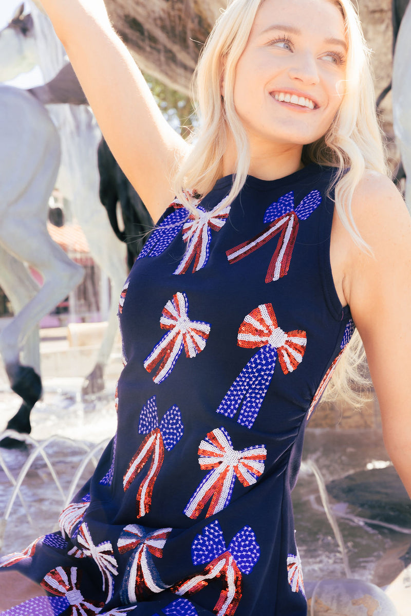 Navy Red, White, & Blue Bow Tank Dress - FINAL SALE