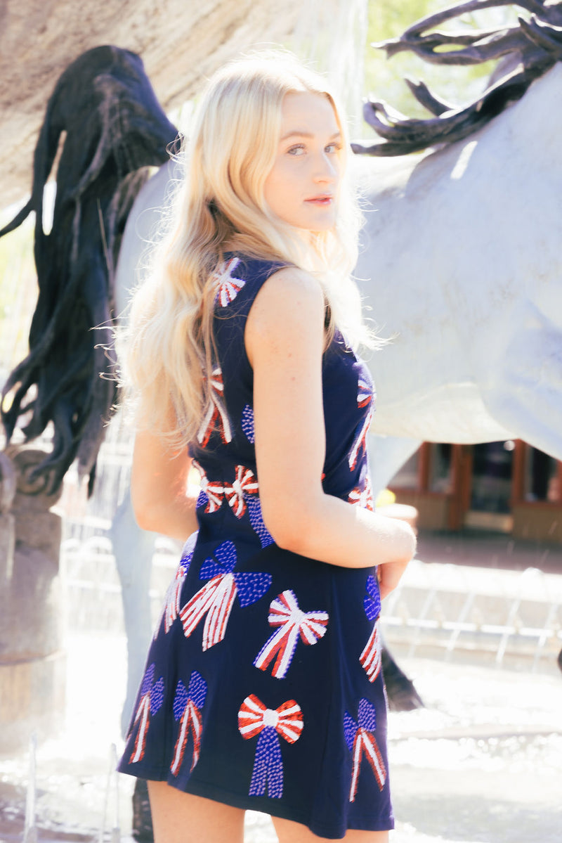 Navy Red, White, & Blue Bow Tank Dress - FINAL SALE