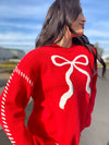 Red and White Coquette Bow Sweater